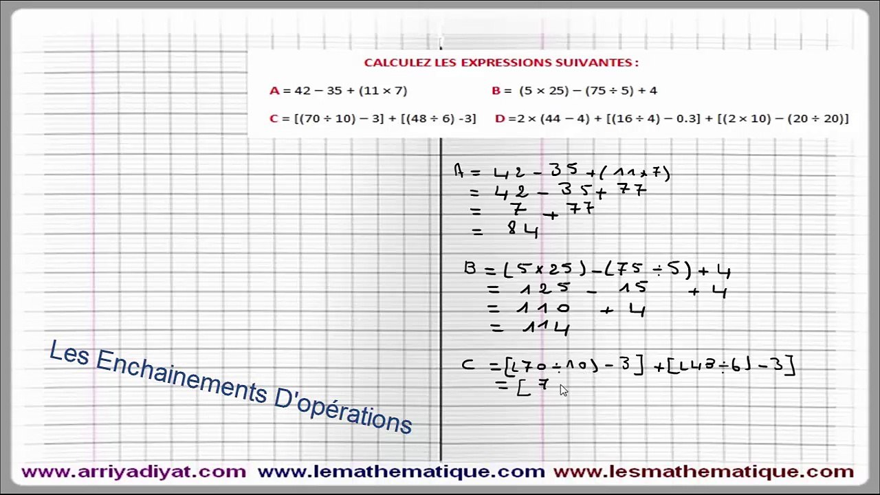 Maths 5ème - Les enchaînements d'opérations Exercice 5