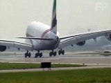 Emirates Airbus A380, Crosswind Landing, Toronto Pearson, Flightline Retro Footage