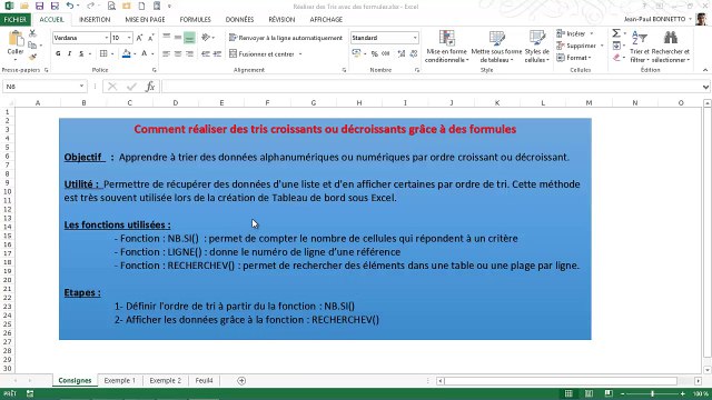 Excel - Comment réaliser un tri grâce à des formules