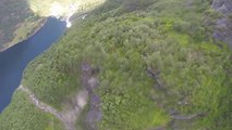 Dangerous wingsuit flying over stunning Norway