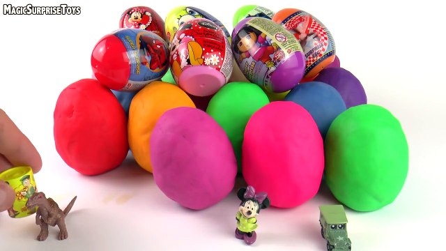 30 Play Doh Surprise Eggs Kinder surprise eggs unboxing Cars 2 Mickey Mouse Dora the Explo