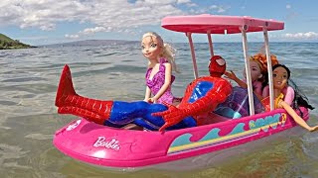 DisneyCarToys Frozen Elsa & Spiderman Ride Barbie Glam Boat with Jasmine & Merida Disney P
