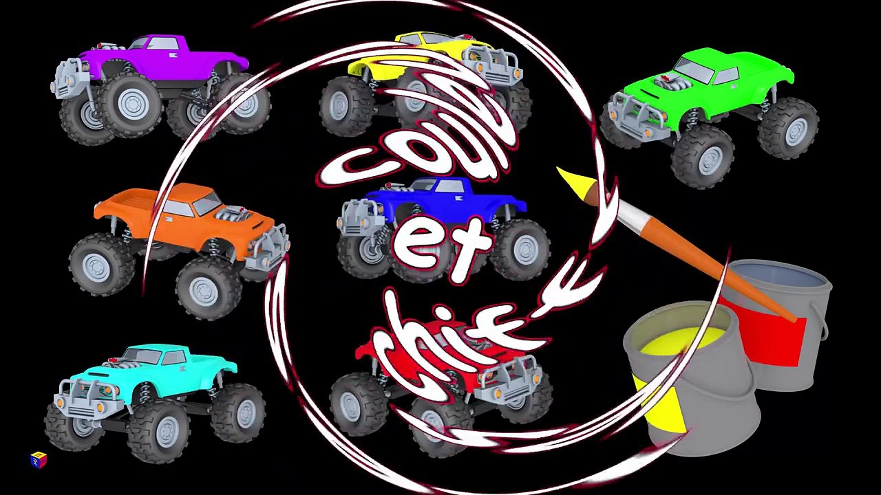 Camions dessin animé pour bébé. Apprenez les couleurs et les chiffres avec les monsters tr