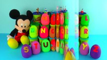 24 PlayDoh Alphabet Surprise eggs. Mickey Mouse Alphabet.learning Donald Duck Kinder Surpr