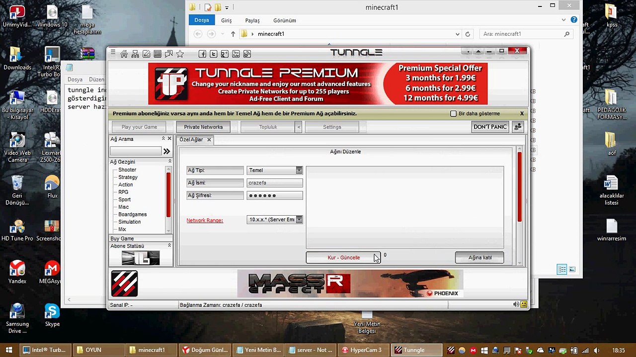 minecraft internet server kurma- tunngle ile ucretsiz. turkiyede ilk