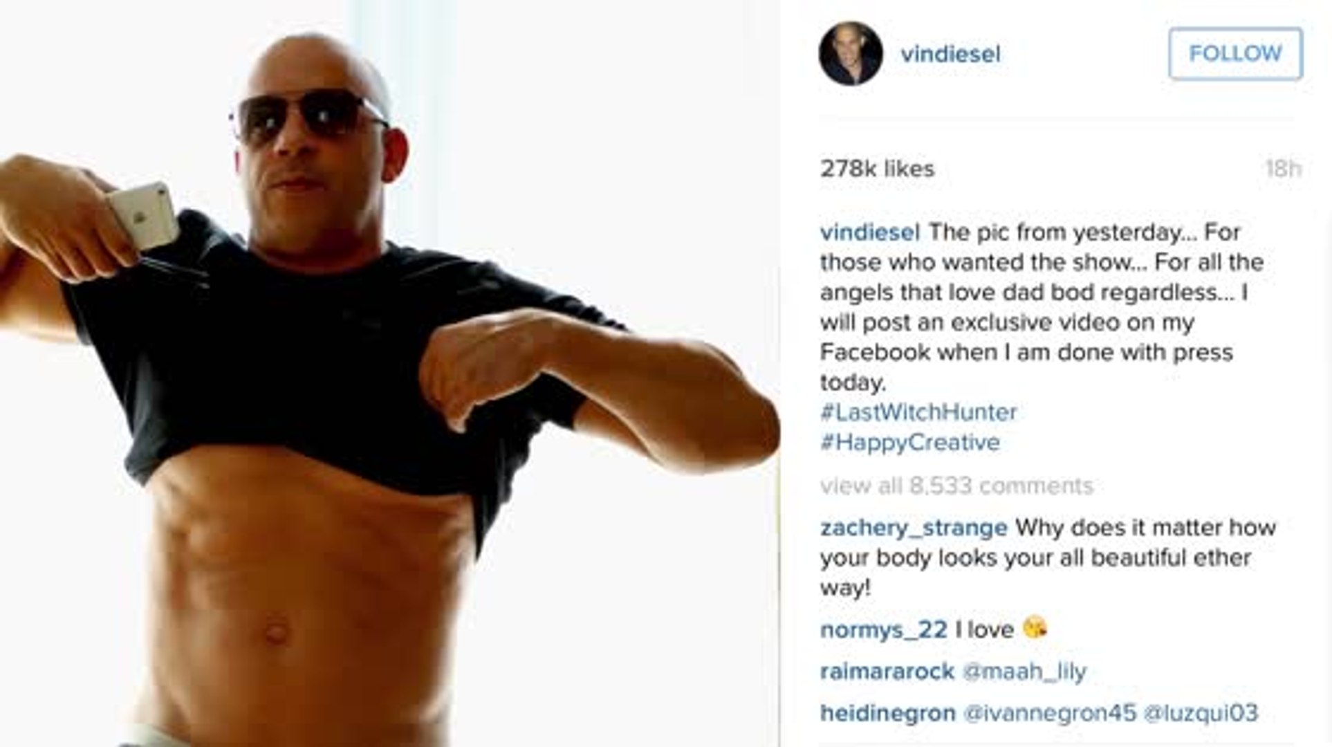 Vin Diesel Posts Shirtless Pic to Shut Up 'Dad Bod' Shaming - video  Dailymotion
