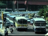 Archival footage of diesel DTC buses and traffic jams in pre-CNG Delhi