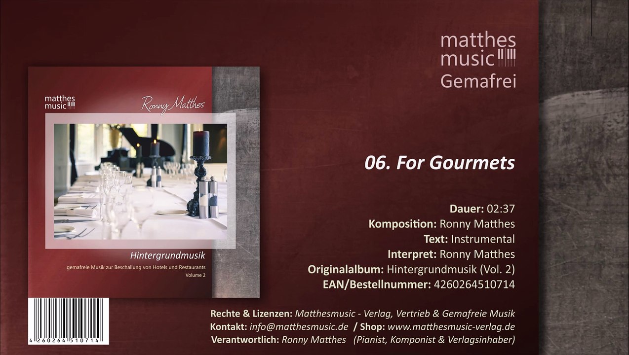 For gourmets - gemafreie filmmusik (06/12) - cd: hintergrundmusik zur beschallung (vol. 2)