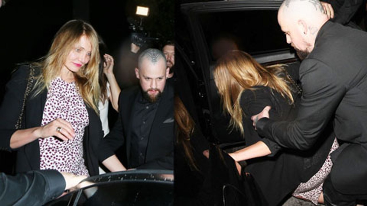 OOPS! Cameron Diaz FALLS While Leaving Restaurant