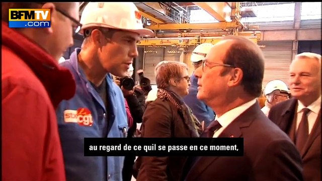 François Hollande pris à partie par un militant CGT sur les chantiers de Saint-Nazaire