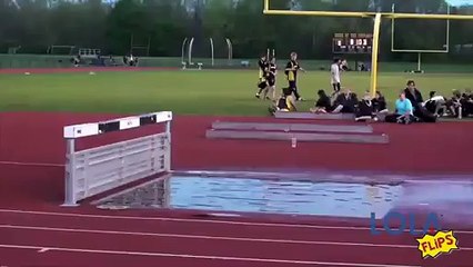Steeplechase athlete takes a dive!