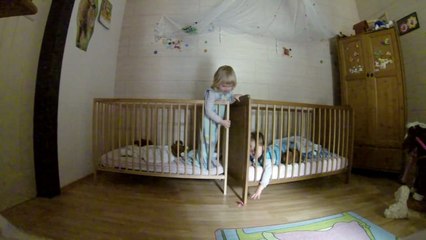 Twins Talking to each other, a Funny Mission Impossible ♥ Babies Escape From Crib, Funny Teamwork