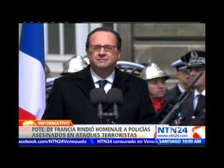 Francia "está de pie" y "hace frente": Hollande durante homenaje a policías muertos en atentados