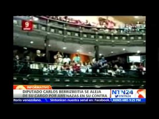Diputado venezolano Berrizbeitia anuncia dar pausa temporalmente a sus funciones por amenazas