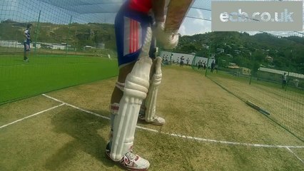 Bouncer! Liam Plunkett bowls short ball to Jonathan Trott in nets