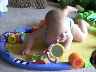Pug and baby playing together