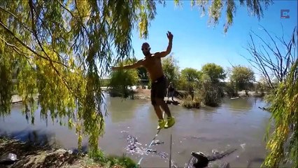 Un funambule s'éclate sur un fil au dessus d'une dizaine de crocodiles !