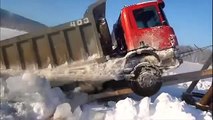 cat excavator stuck in deep mud and recovery, amazing and crazy truck of Russian truck in