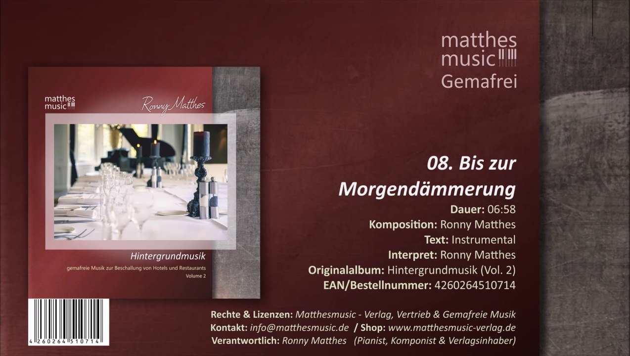 Bis zur Morgendämmerung - Gemafrei (08/12) - CD: Hintergrundmusik zur Beschallung (Vol. 2)