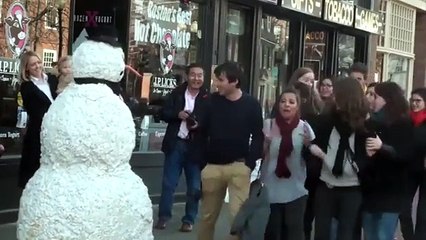 Scary snowman scare prank