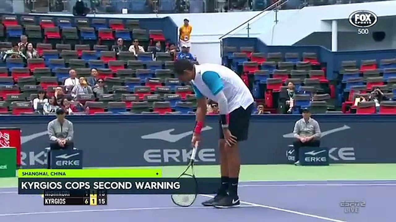 Nick Kyrgios in hot water again after hitting ball at linesman during loss at Shanghai Masters