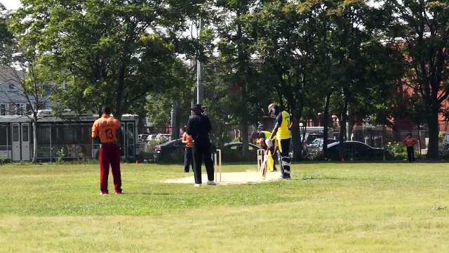 Mark Audain gets the bouncer from Jamaica fast bowler Derval Green