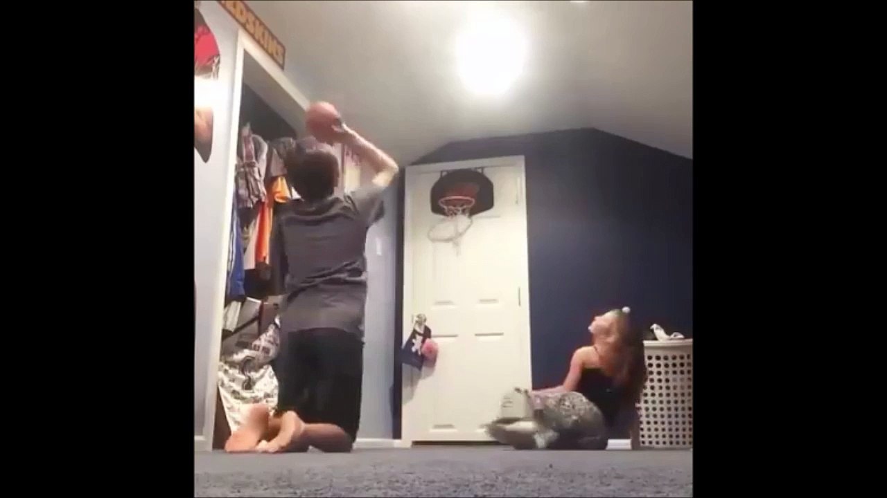 Crazy NBA skill trick shot thank to a violent Headshot on his sister