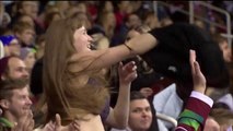 When a Hockey Fan Woman undresses herself during game half time!