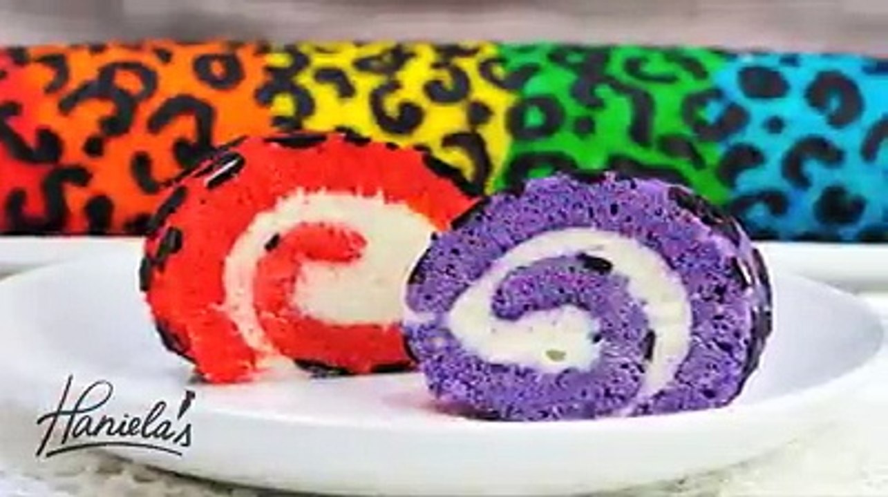 rainbow leopard cake rolls