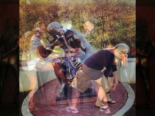 Girls having Fun with Statues