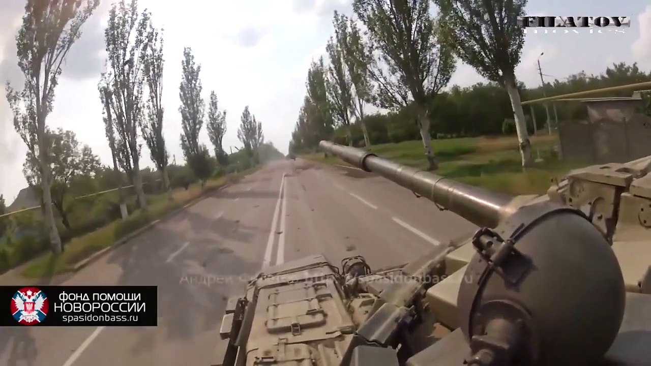Ukraine War 2015 Novorossian Tank With GoPro Direct Fire near Marinka