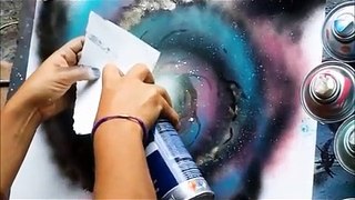 Spray Paint Art Secrets September 2013 galaxy, trees, mountains, planets, saturn, airbrush