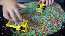 Trucks for children kids. Toy construction trucks. Sensory activity for toddlers - rainbow