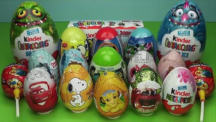 Скачать видео: 20 Surprise Eggs Kinder Surprise MAXI Mickey Mouse Cars 2 Minnie Mouse Spongebob