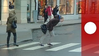 Walkin in the Wind: People blown over in streets as Storm Ivar hits Norway