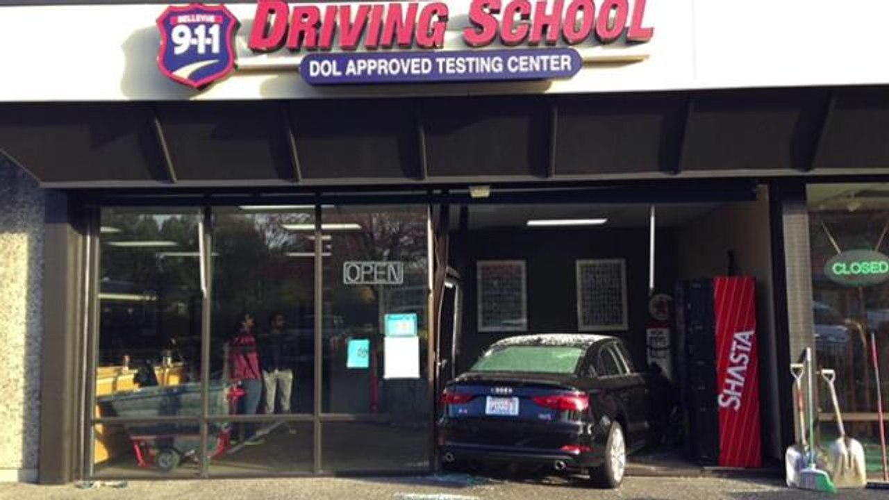 Student driver crashes into driving school