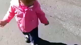 Little girl frighten with their own Shadow