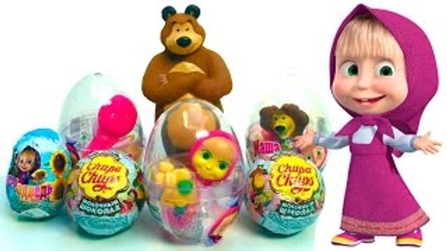 Masha and the bear surprise eggs huevos kinder sorpresa chupa chups toys juguetes
