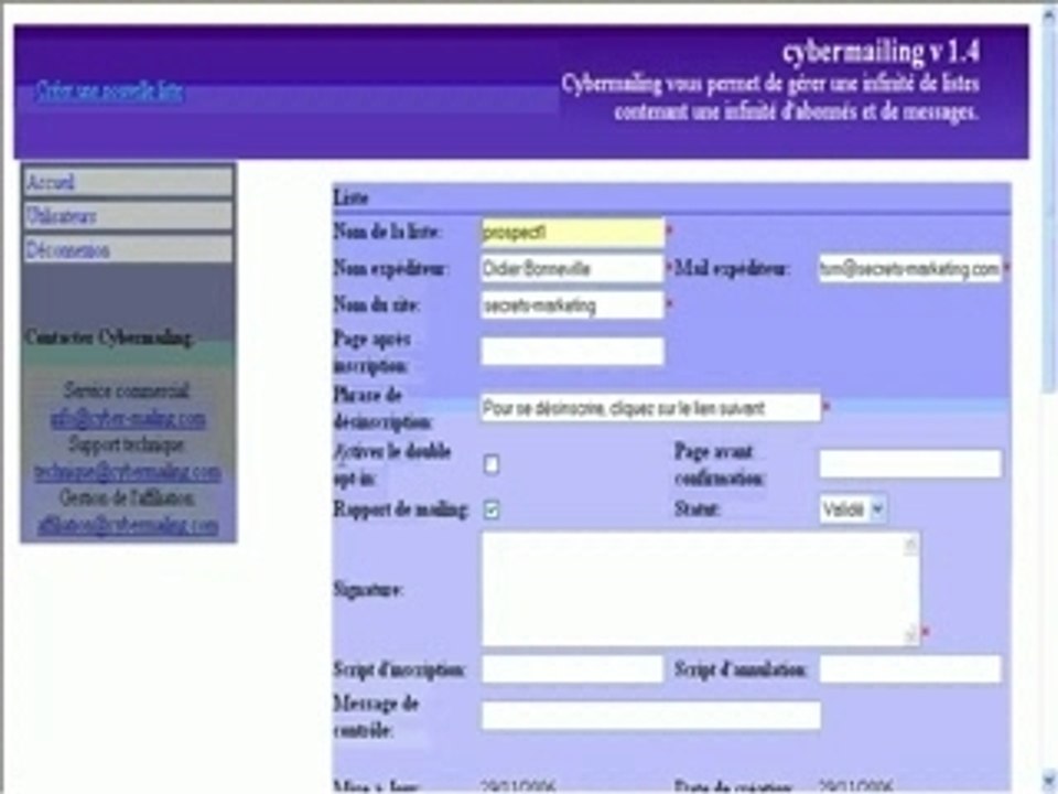 Cybermailing 1 : Creation de listes