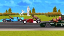 Dinosaurs, Lion, King Kong, Tiger And Godzilla Cartoons Car Racing Videos For Children