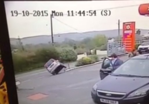 CCTV Captures Elderly Driver's Transformation Into Stunt Car Daredevil