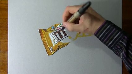 Drawing time lapse: a bag of M&M's - hyperrealistic art