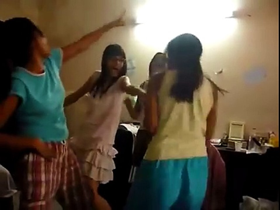Indian college girls dancing in hostel room