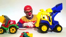 Monster LEGO Toy Truck, Excavator & Bulldozer TUG OF WAR! Toy Car Clown - Childrens Toy V