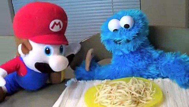 Cookie Monster Eats Spaghetti Mario Cooks for Sesame Street Cookie Monster and Eats Cookies