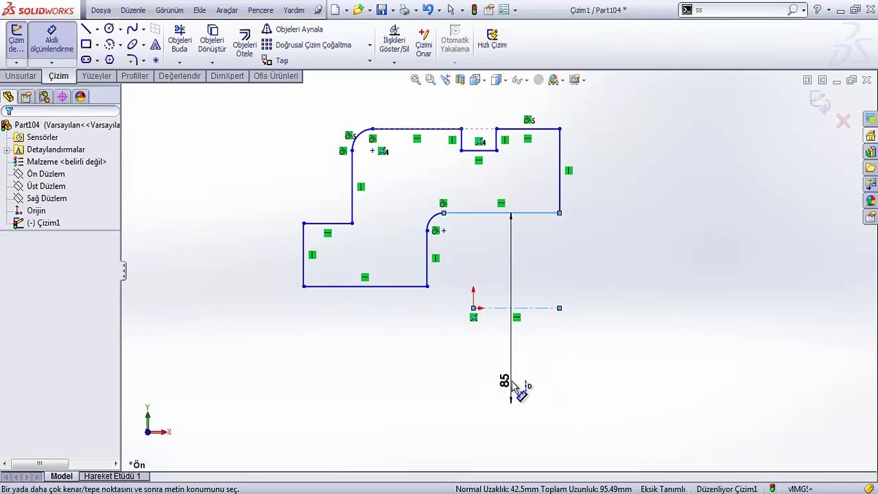 solidworks çap ölçülendirme