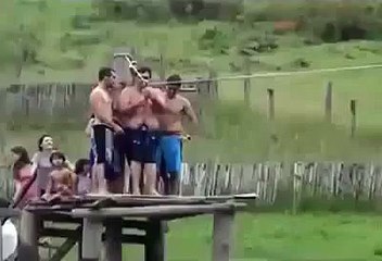 Man Almost Drowns While On a Zipline - -by Funny Videos Collection