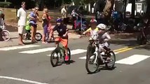 Heading to the finish line the Labor Day childrens races in downtown Basking Ridge