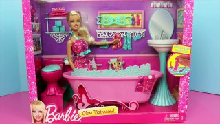 Barbie Bathroom ★ Skipper Glam Bathroom with Bath Tub Toilet Sink DisneyCarToys with Toy