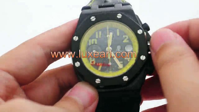 swiss replica watches audemars piguet royal oak offshore ultimate edition bumble bee on black leather strap a7750